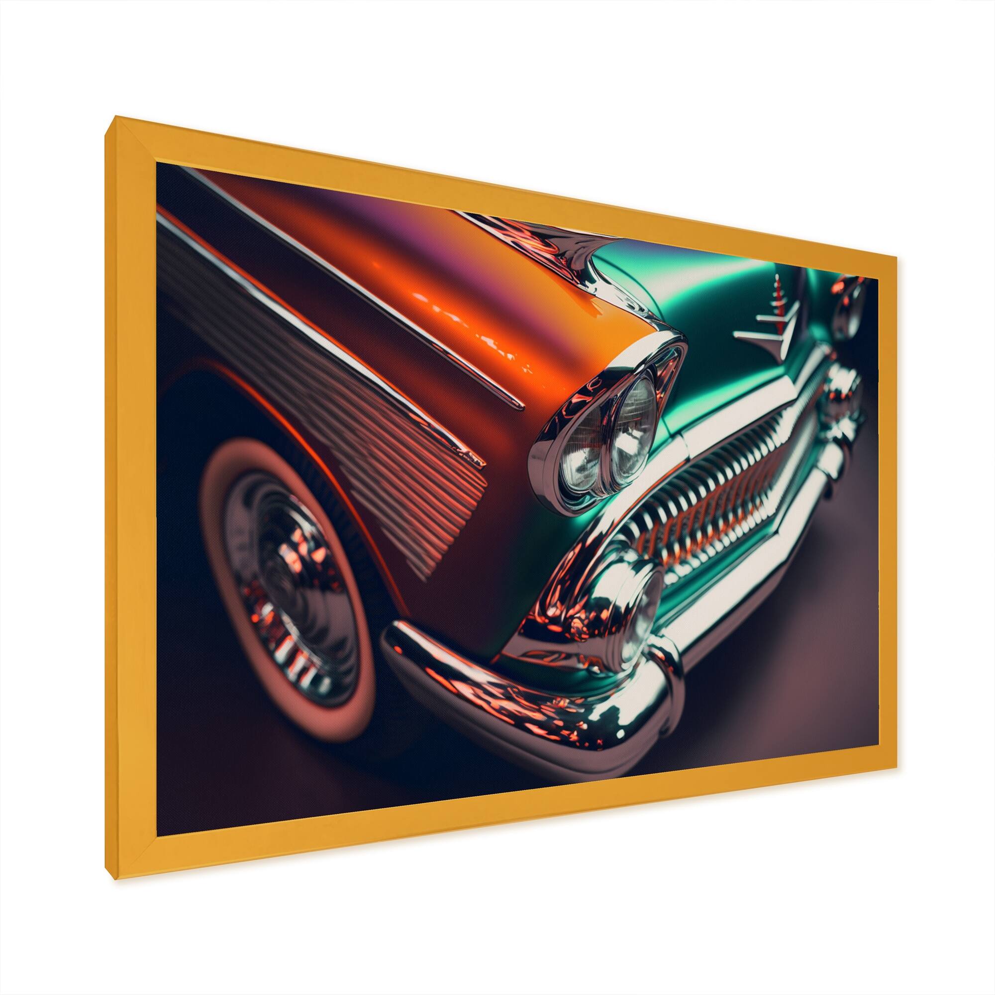 Designart "Vintage Retro Car During Golden Hour IX" Retro Car Framed